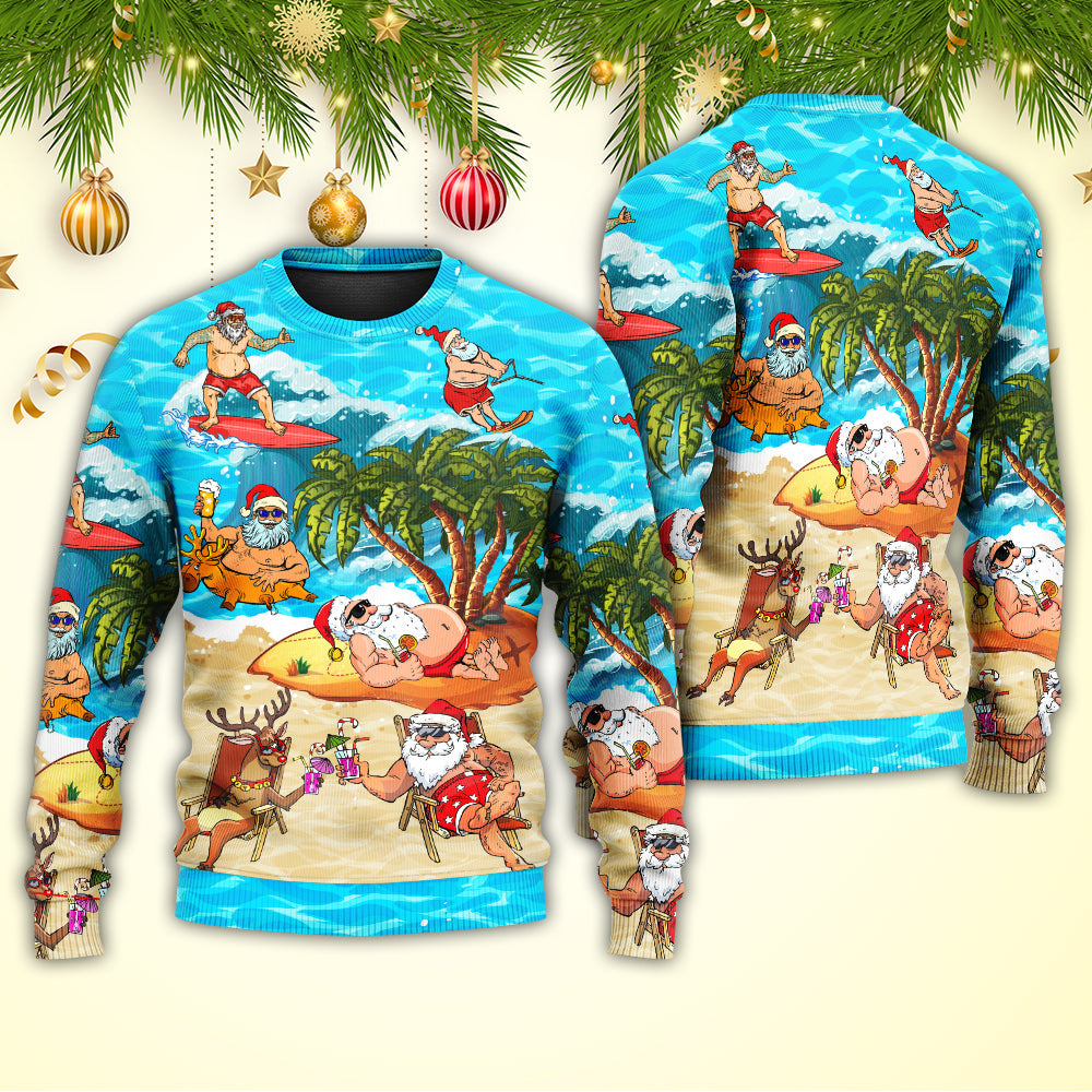 Christmas Santa Beach Holiday Funny – Sweater - Ugly Christmas Sweater