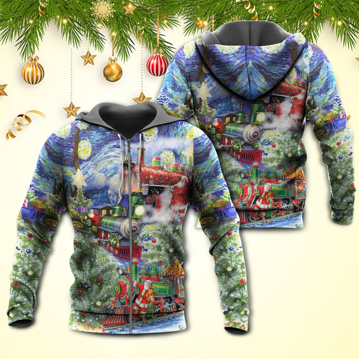 Christmas Gift Train Winter Wharf Art – 3D Hoodie
