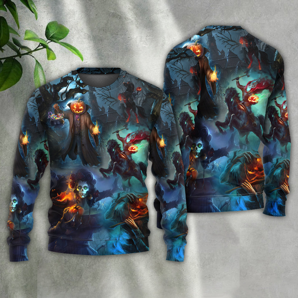 Halloween Skull Pumpkin Night Sky Art – Sweater - Ugly Christmas Sweater