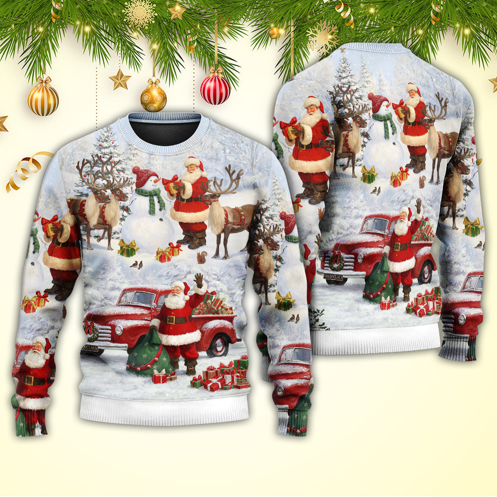 Christmas Santa Gift Snow Painting Art – Sweater - Ugly Christmas Sweater