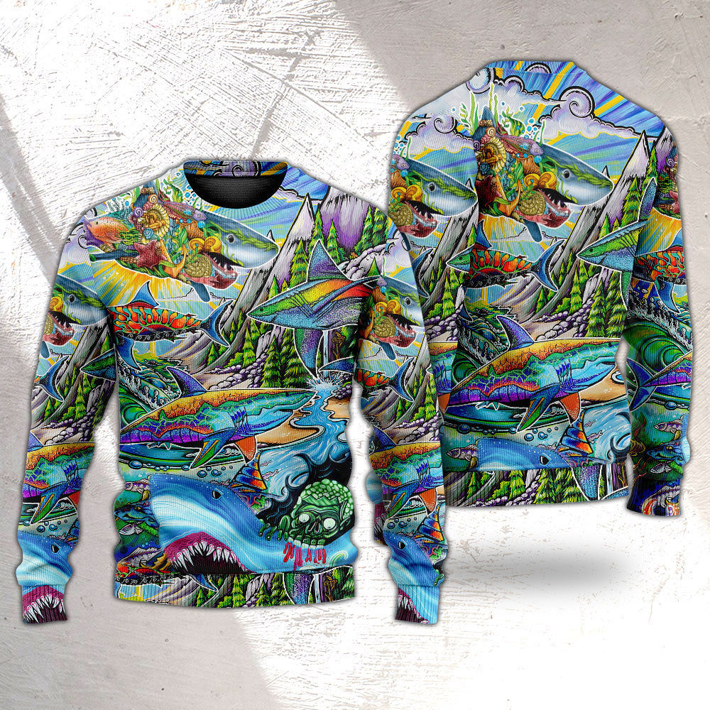 Hippie Colorful Shark Peace Art – Sweater - Ugly Christmas Sweater