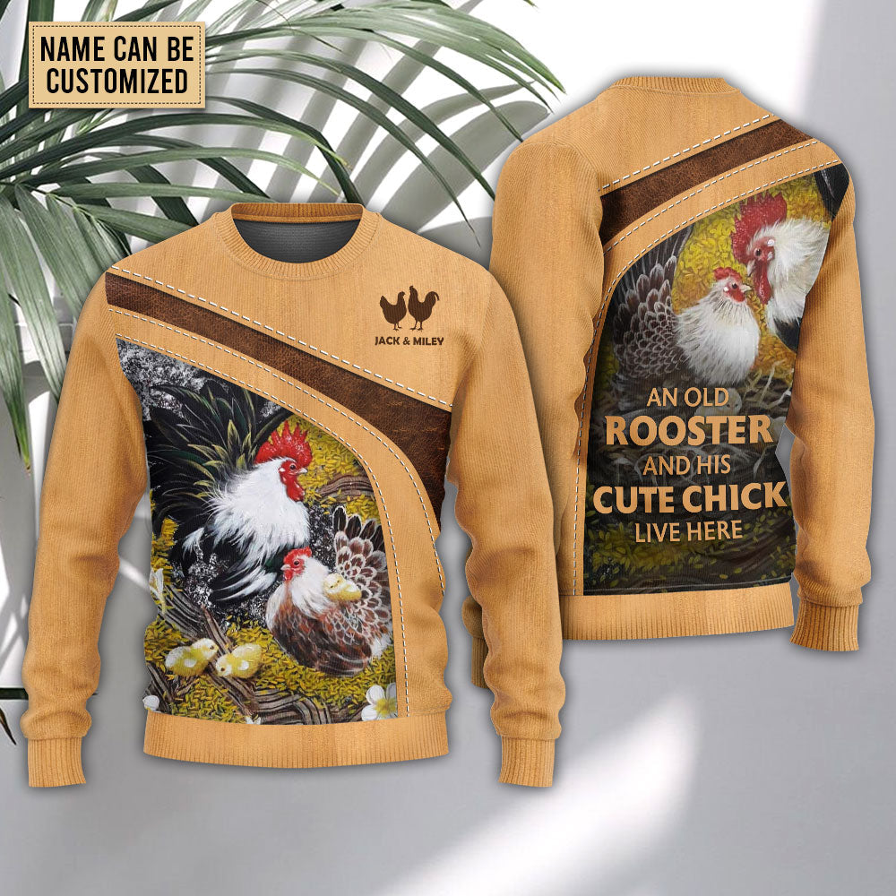 Old Rooster And Cute Chick Farm Art – Sweater - Ugly Christmas Sweater