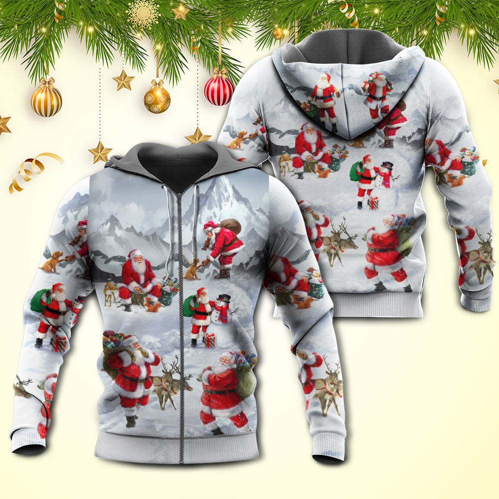 Christmas Santa In Snow Mountain Art Style - Hoodie
