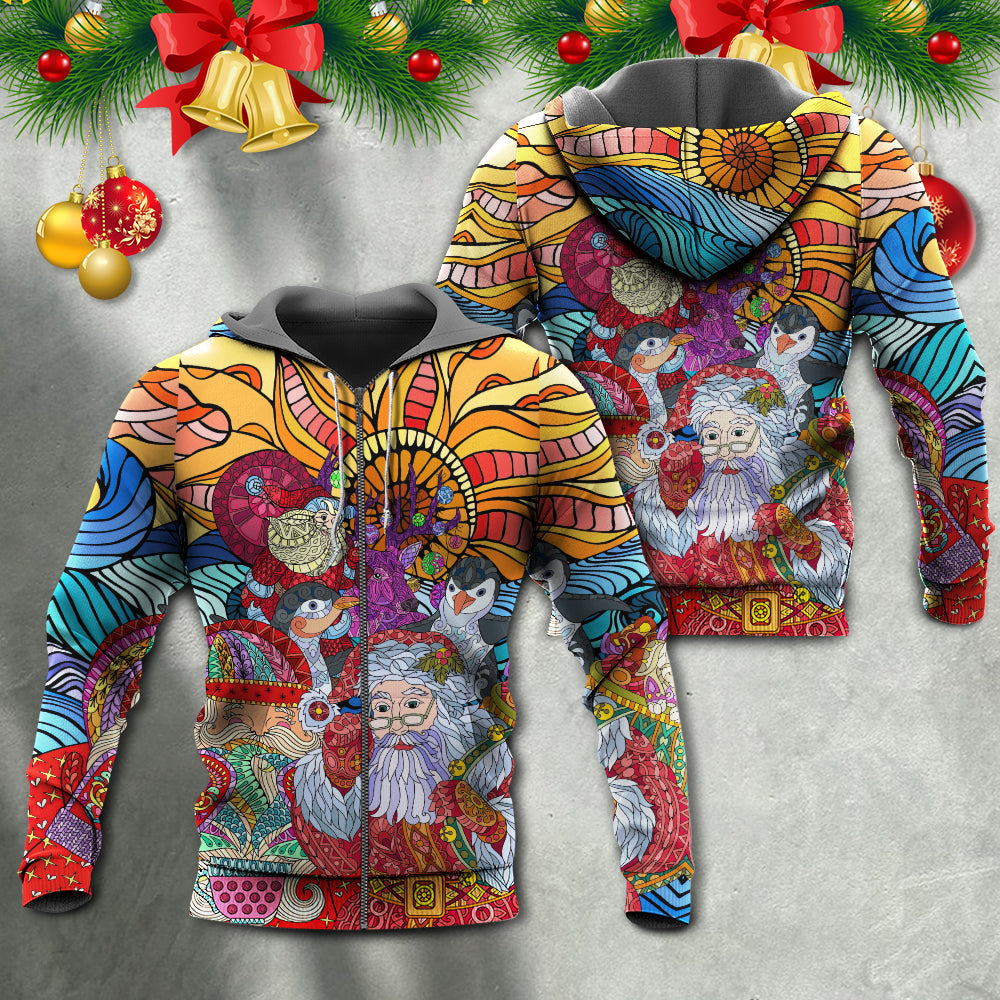 Christmas Santa Colorful Geometry Art - Hoodie