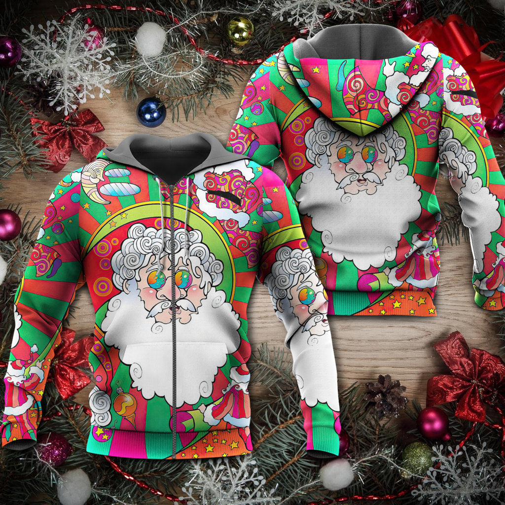 Christmas Psychedelic Colorful Hippie Santa Style - Hoodie