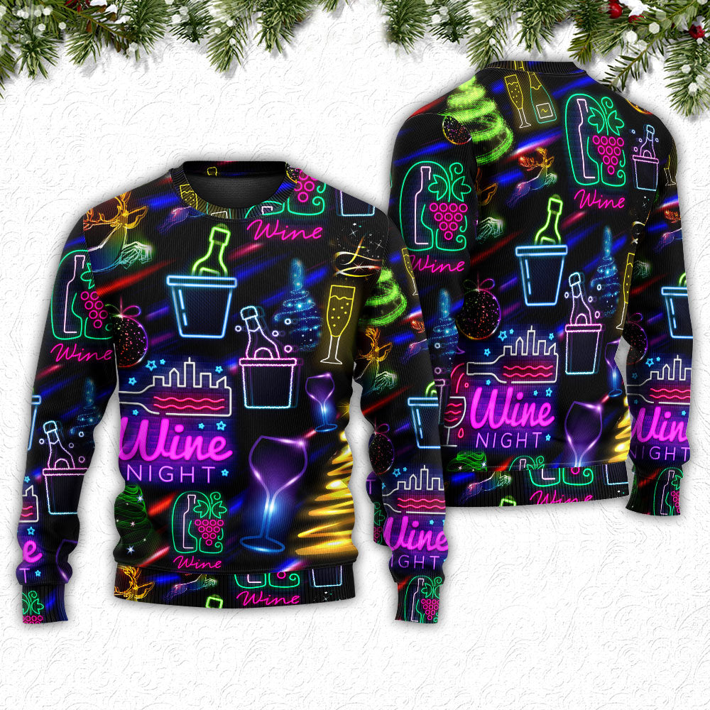 Christmas Wine Neon Art Style – Sweater - Ugly Christmas Sweater