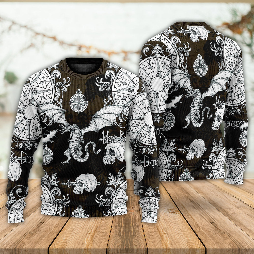 Flying Dragon Skull Gothic Art – Sweater - Ugly Christmas Sweater