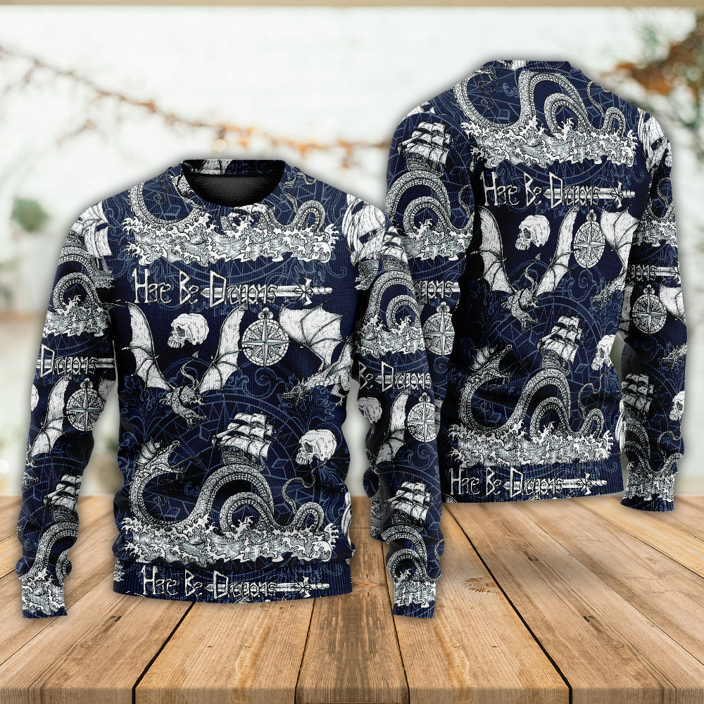 Dragon Skull Old Ship Sea Life Art – Sweater - Ugly Christmas Sweater