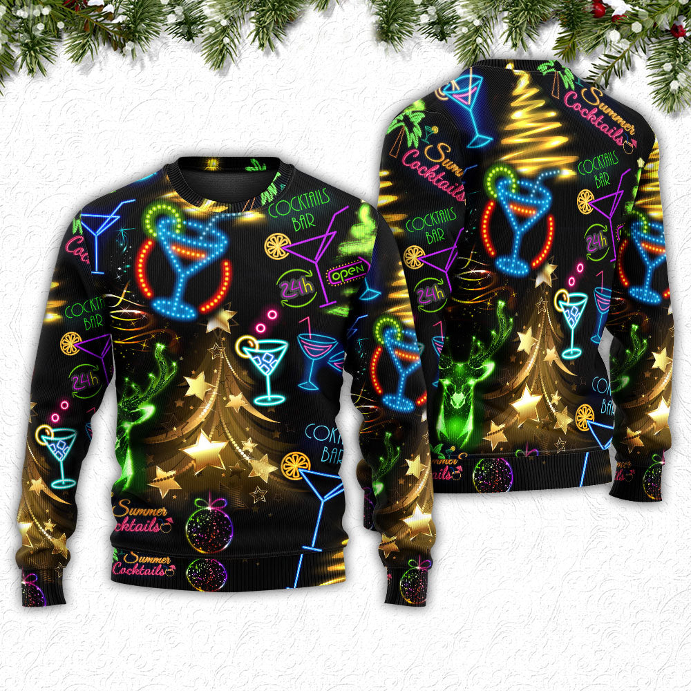 Christmas Cocktail Neon Art Style – Sweater - Ugly Christmas Sweater