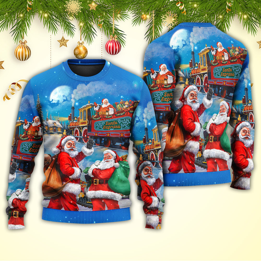 Christmas Santa Train Gift Art Style – Sweater - Ugly Christmas Sweater