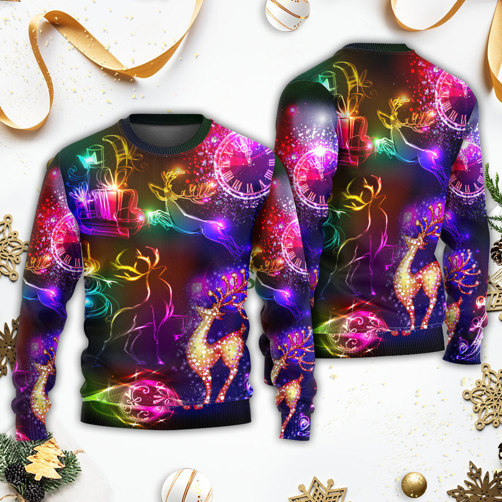 Christmas Reindeer Neon Light Art – Sweater - Ugly Christmas Sweater