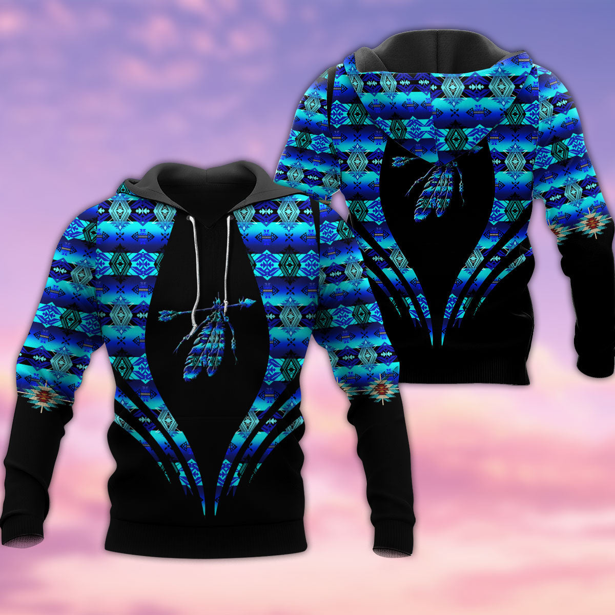 Native Feather Blue Pattern Style - 3D Hoodie