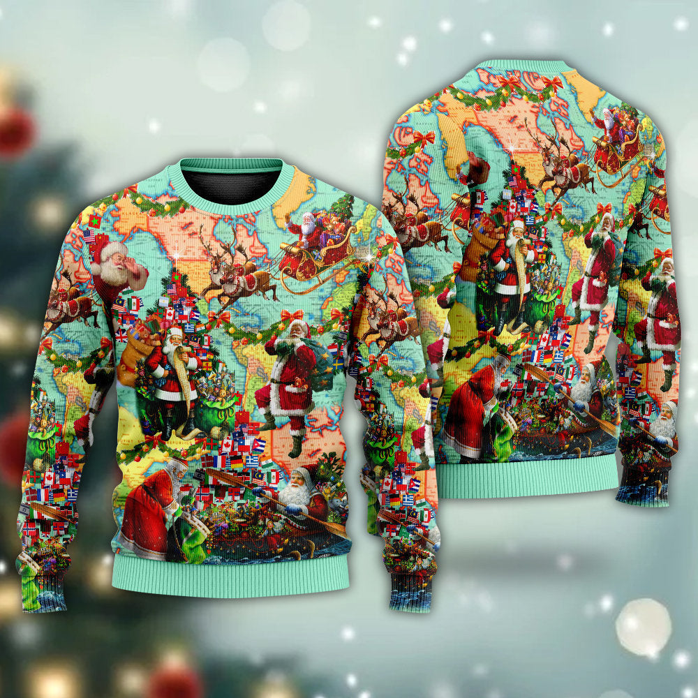 Christmas Love Santa World Map – Sweater - Ugly Christmas Sweater