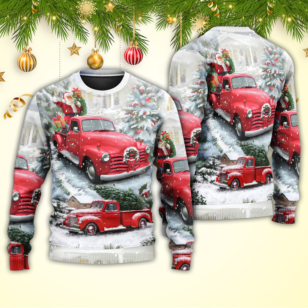 Christmas Santa Red Truck Xmas Is Coming – Sweater - Ugly Christmas Sweater