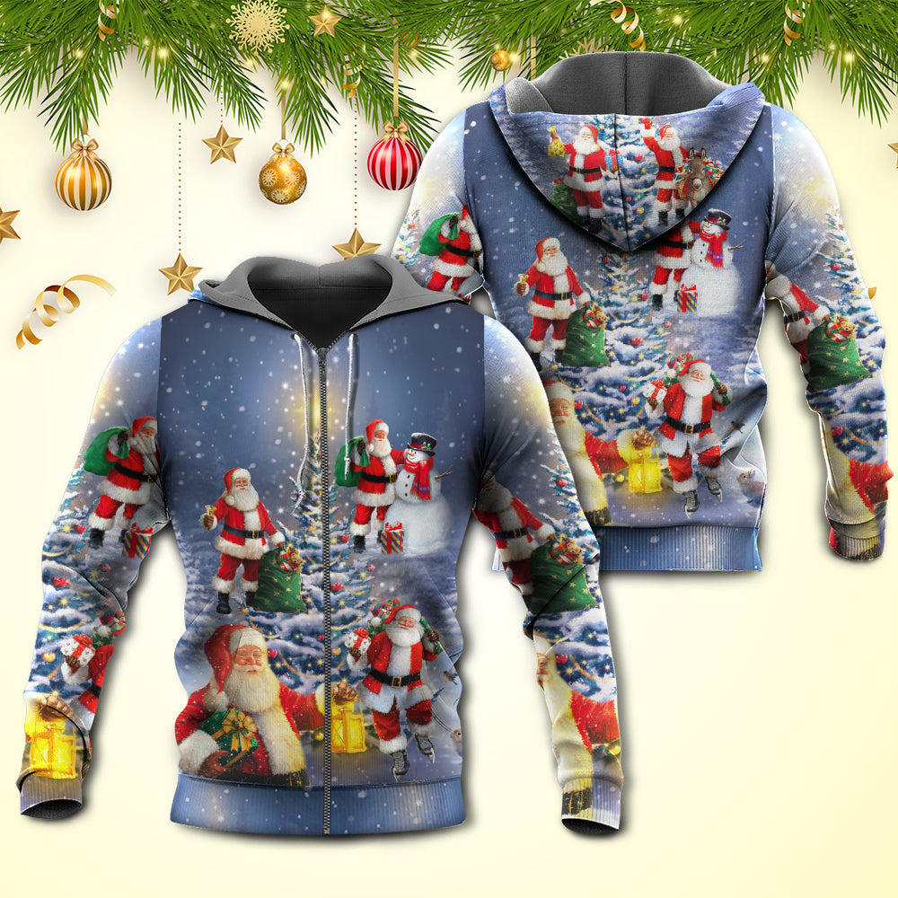 Christmas Santa Claus In Love Light Xmas Tree - Hoodie 