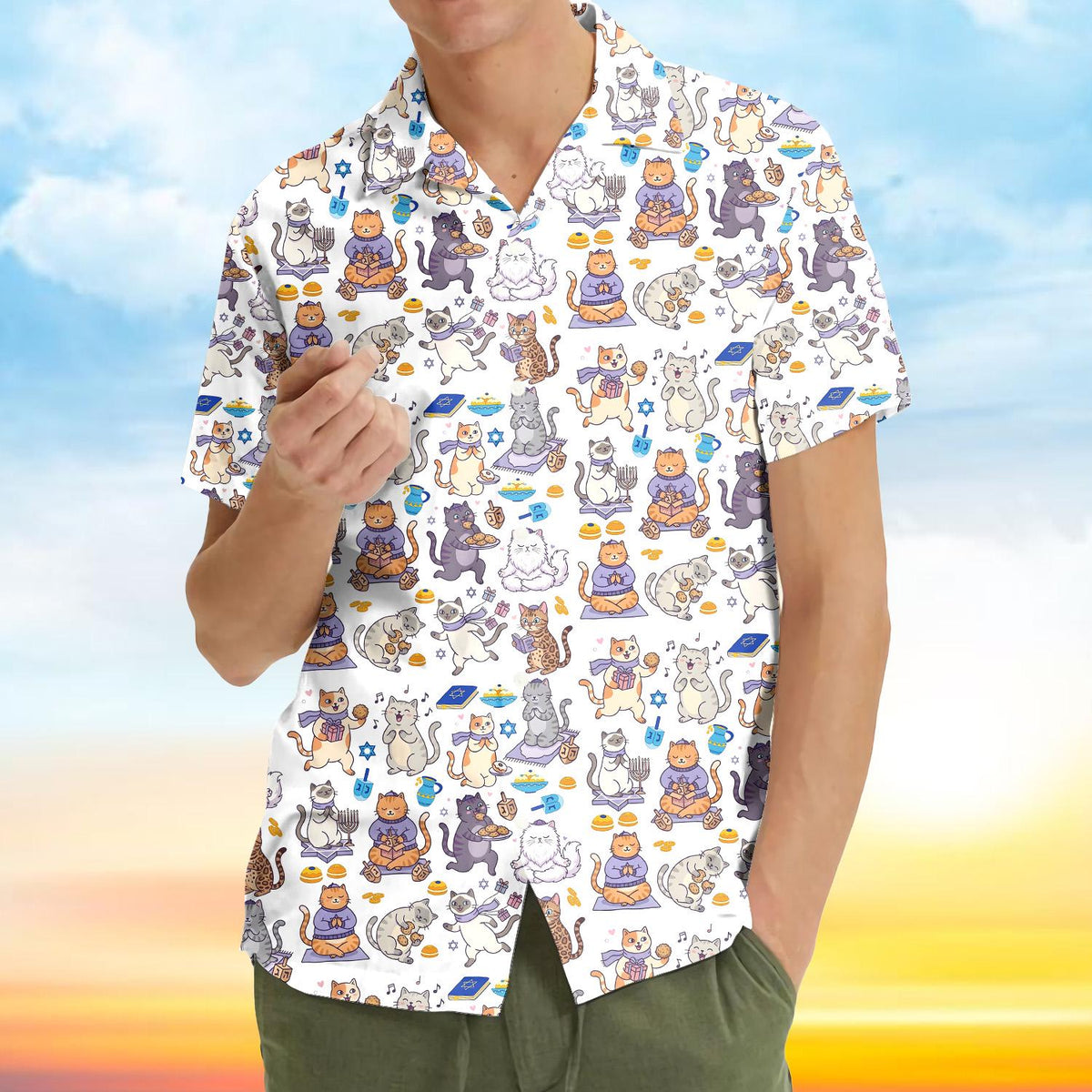 Hanukkah Cat Menorah Dreidel Jewish Holiday 1 – Hawaiian Shirt