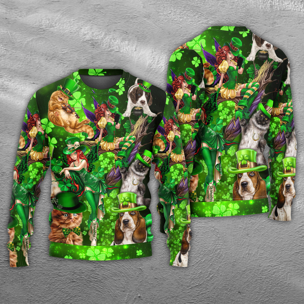 Irish Cat Girl St Patrick Green Light – Sweater - Ugly Christmas Sweater