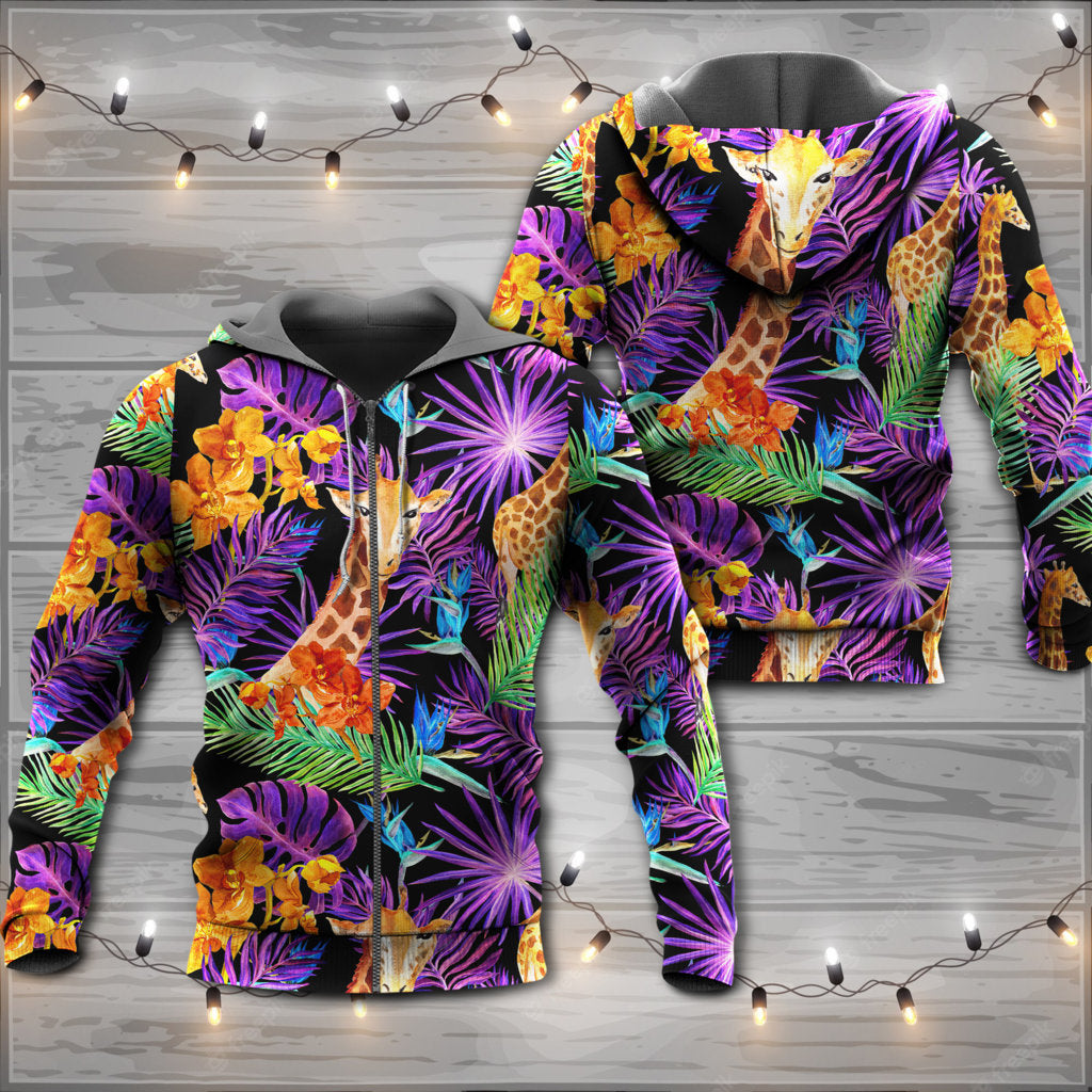 Giraffe Tropical Leaf Colorful Style - Hoodie