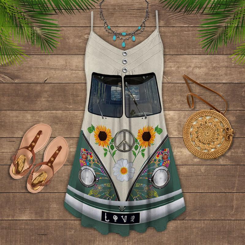 Hippie Van Retro Style Limited 6 – Women's Summer Sleeveless V-Neck Camisole Dress