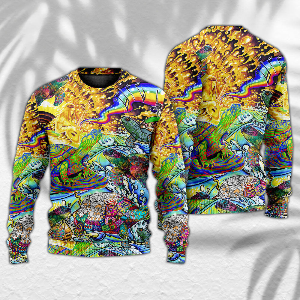Hippie Turtle Colorful Peace Art – Sweater - Ugly Christmas Sweater