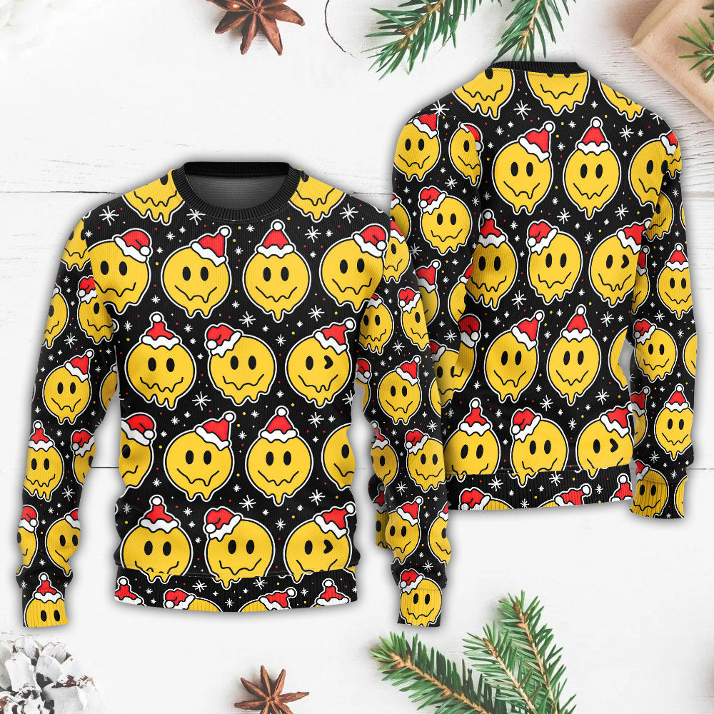 Christmas Smile Happy Face Santa Hat – Sweater - Ugly Christmas Sweater