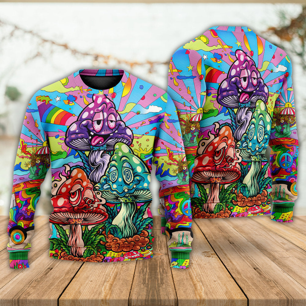Hippie Colorful Mushroom Happy Life – Sweater - Ugly Christmas Sweater