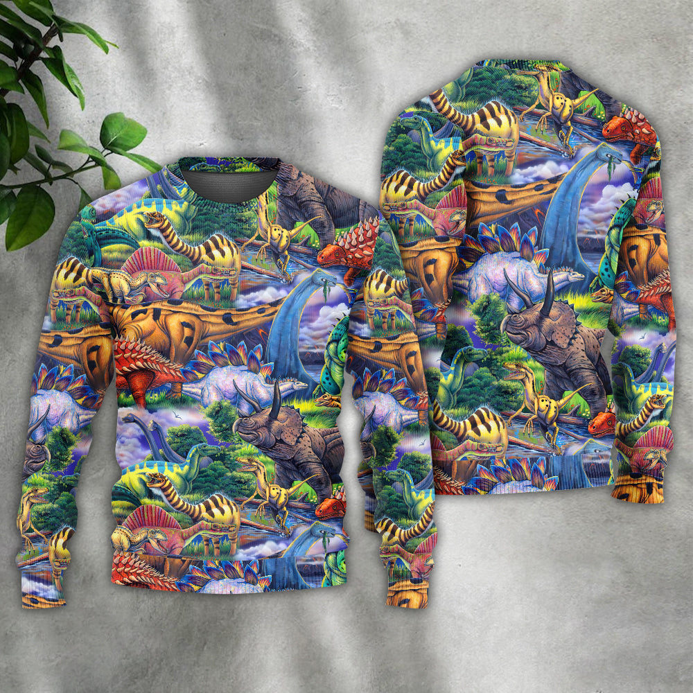 Colorful Dinosaur Art Style – Sweater - Ugly Christmas Sweater
