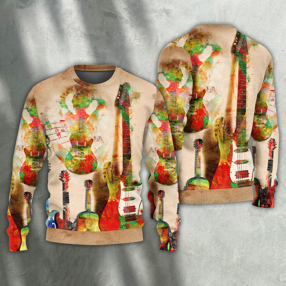 Abstract Colorful Guitar Art Style – Sweater - Ugly Christmas Sweater