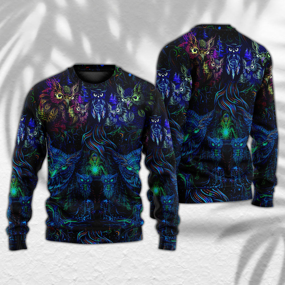 Colorful Owl And Witch Fantasy Art – Sweater - Ugly Christmas Sweater