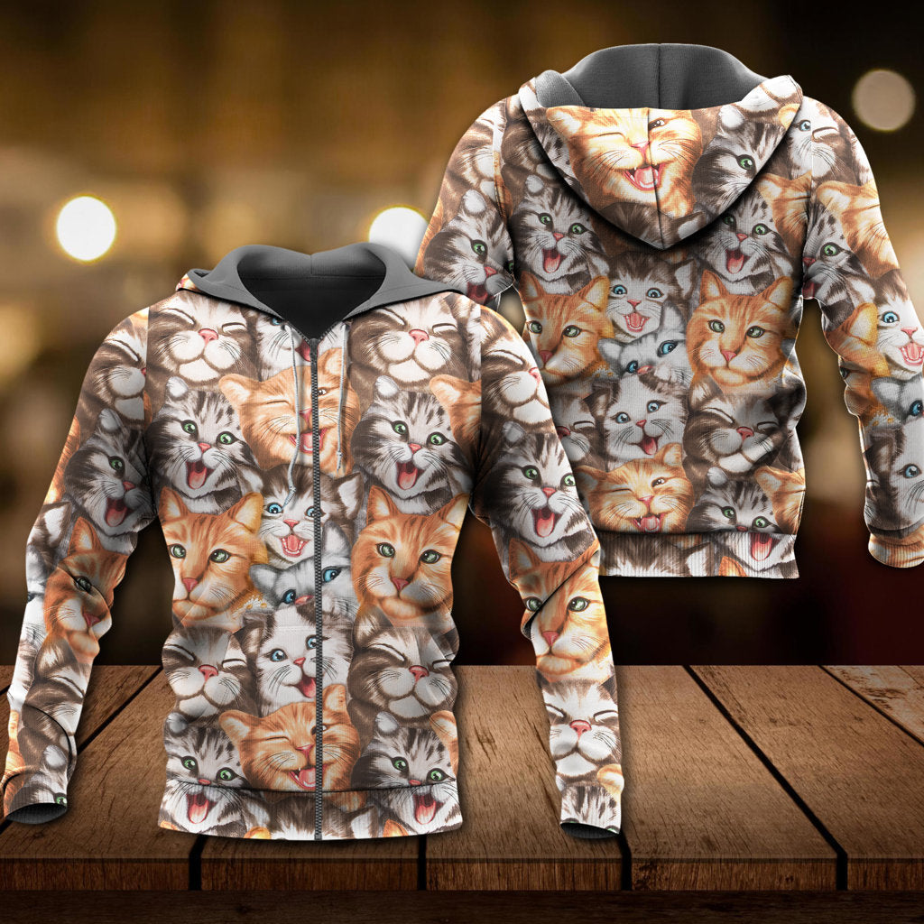 Cute Funny Cat Happy Life Art – 3D Hoodie