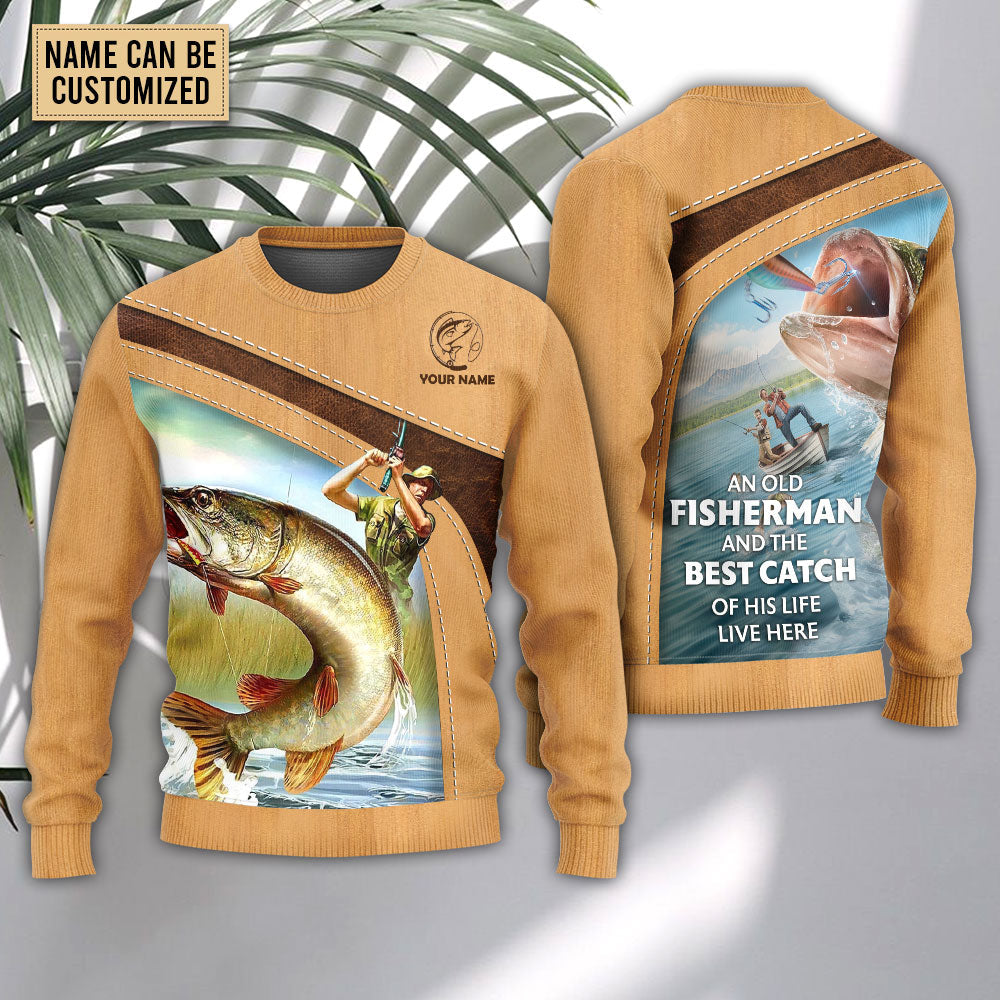 Old Fisherman And Big Catch Art – Sweater - Ugly Christmas Sweater