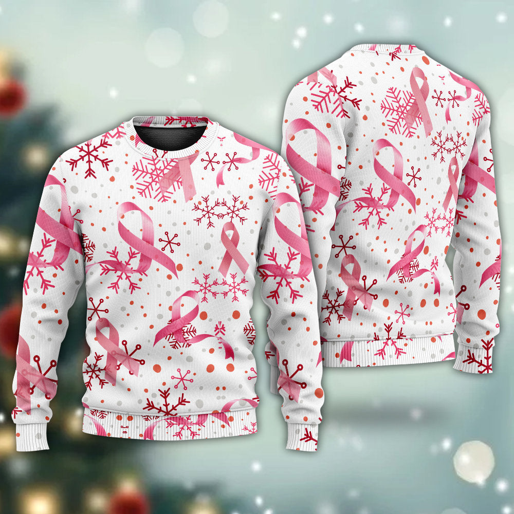 Breast Cancer Pink Ribbon Merry Christmas – Sweater - Ugly Christmas Sweater
