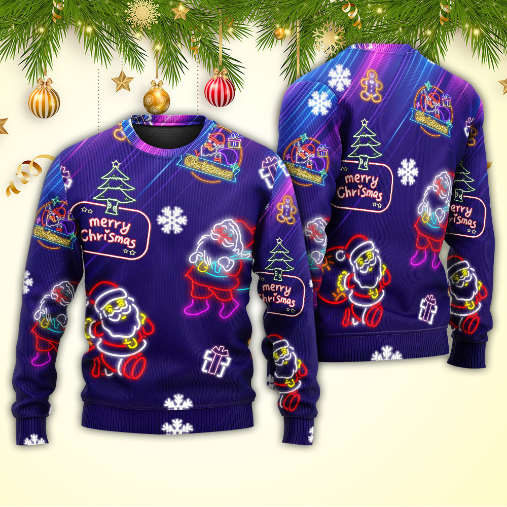 Christmas Santa Neon Light Party – Sweater - Ugly Christmas Sweater