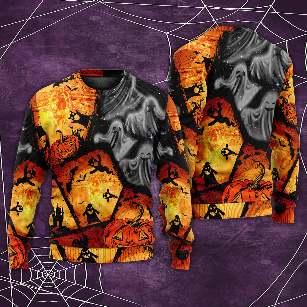 Halloween Ghost Pumpkin Night Art – Sweater - Ugly Christmas Sweater
