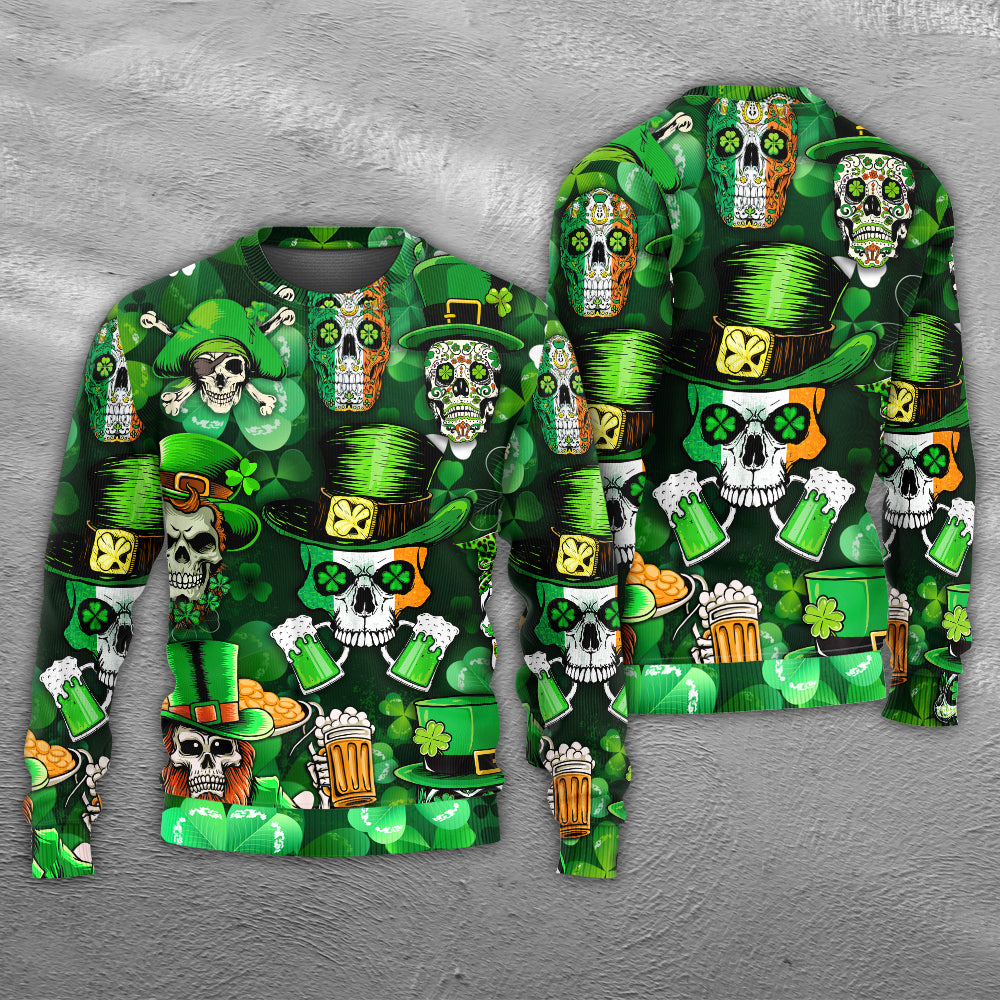 Irish Skull St Patrick Green Light – Sweater - Ugly Christmas Sweater