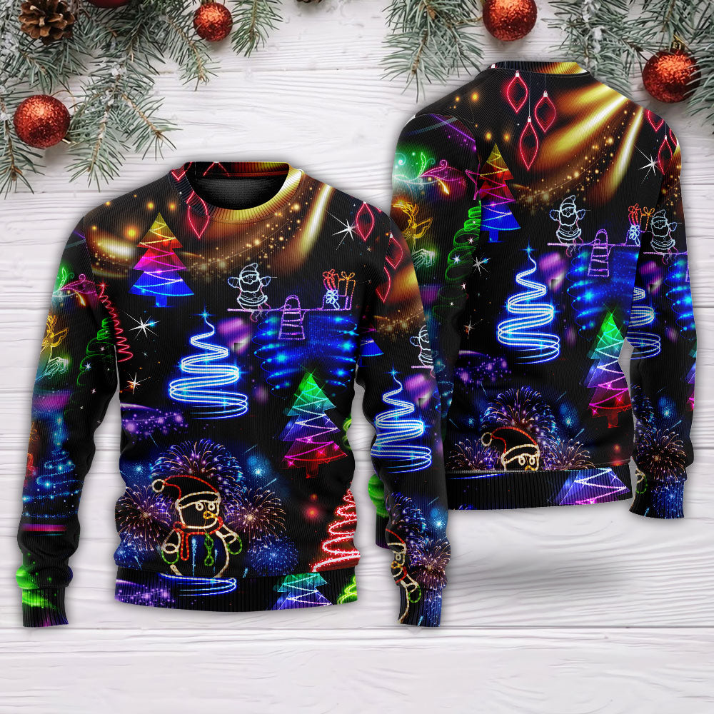 Christmas Neon Art Santa And Snowman – Sweater - Ugly Christmas Sweater