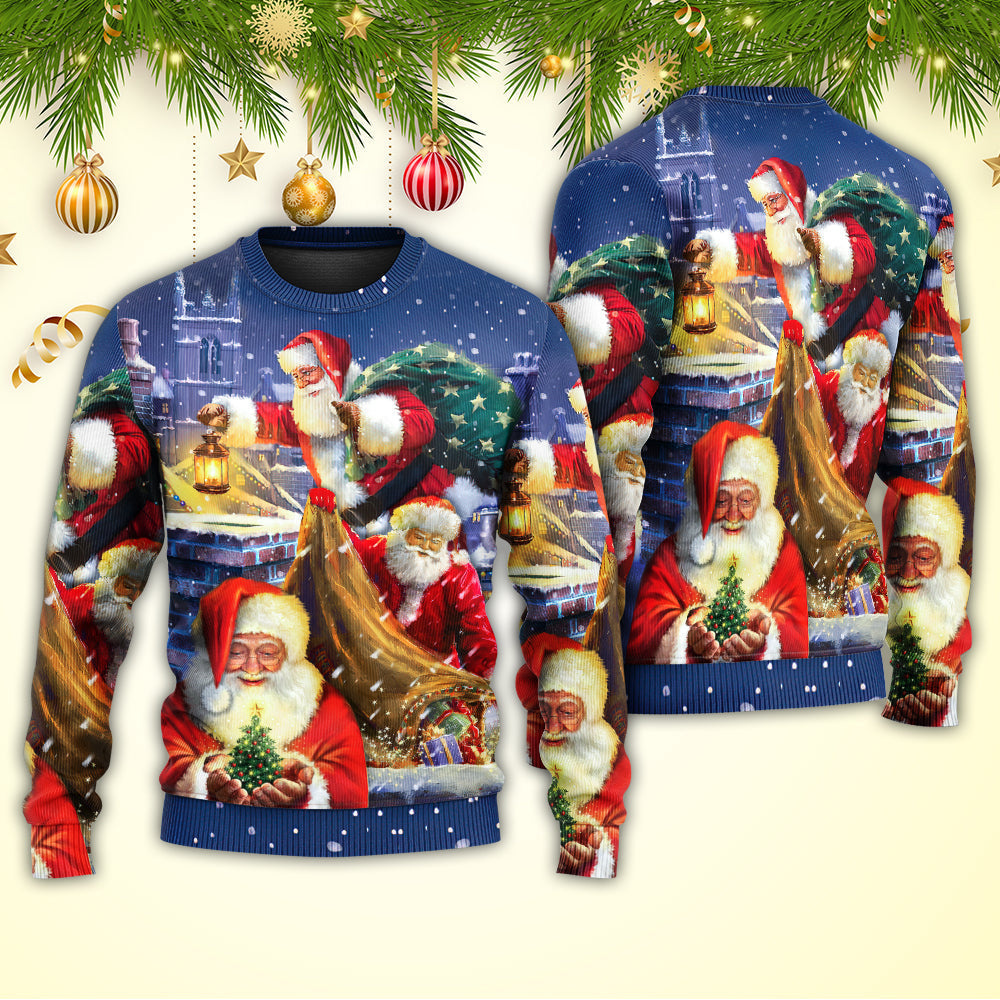 Christmas Funny Santa Up On Rooftop Art – Sweater - Ugly Christmas Sweater