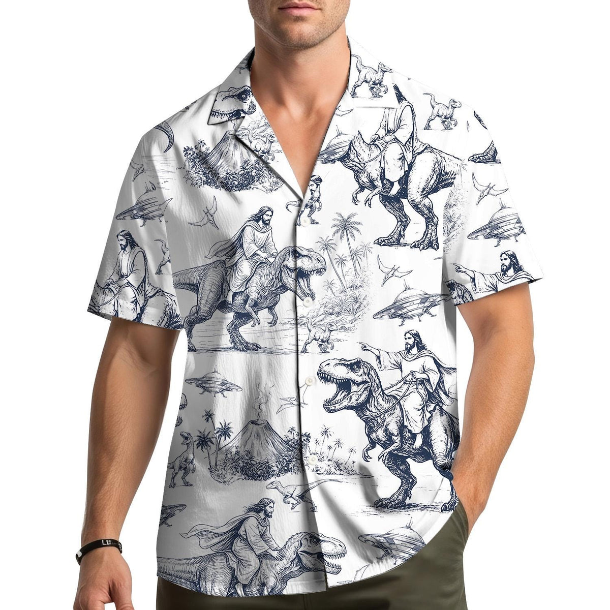 Faith Riding T-Rex Dinosaur Vintage Humor – Hawaiian Shirt