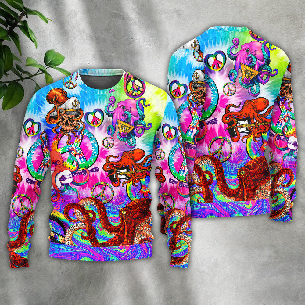 Hippie Happy Octopus Colorful Tie Dye – Sweater - Ugly Christmas Sweater