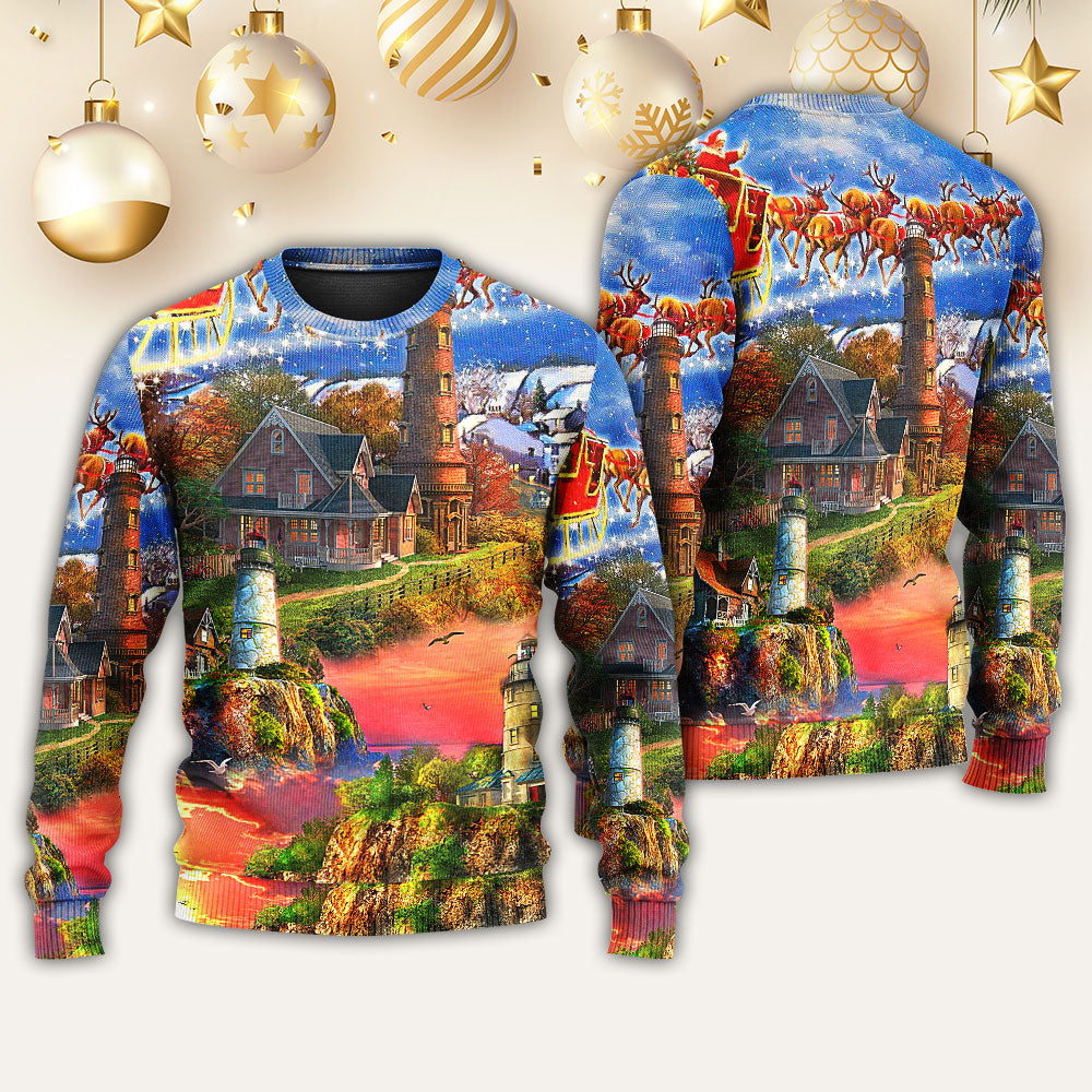 Lighthouse Christmas Light In Storm And Darkness – Sweater - Ugly Christmas Sweater