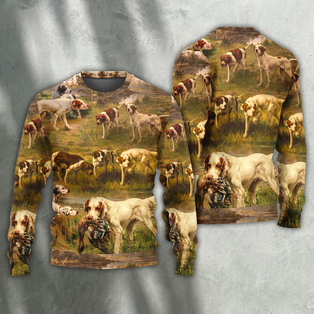 Hunting Dog And Duck Art Style – Sweater - Ugly Christmas Sweater