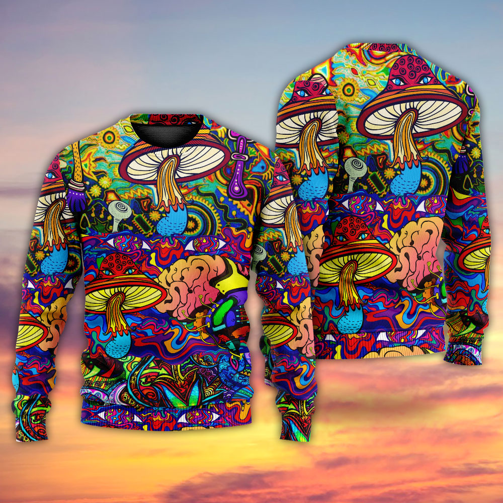 Hippie Mushroom Colorful Lover Art – Sweater - Ugly Christmas Sweater