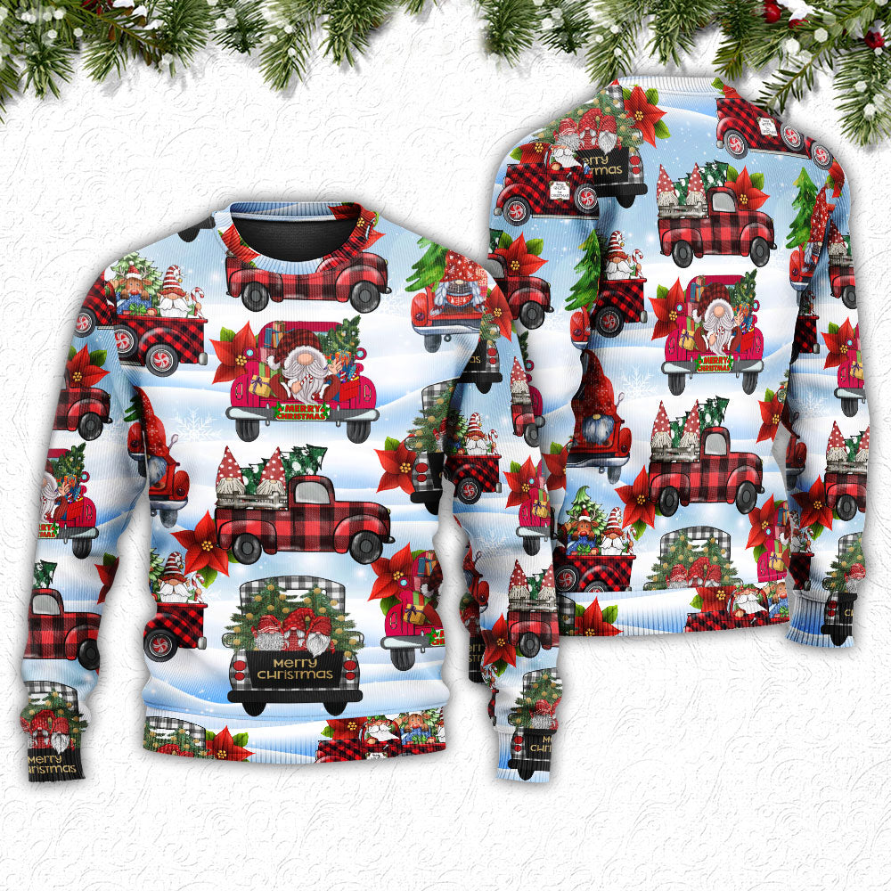 Gnome And Christmas Truck Merry Xmas – Sweater - Ugly Christmas Sweater