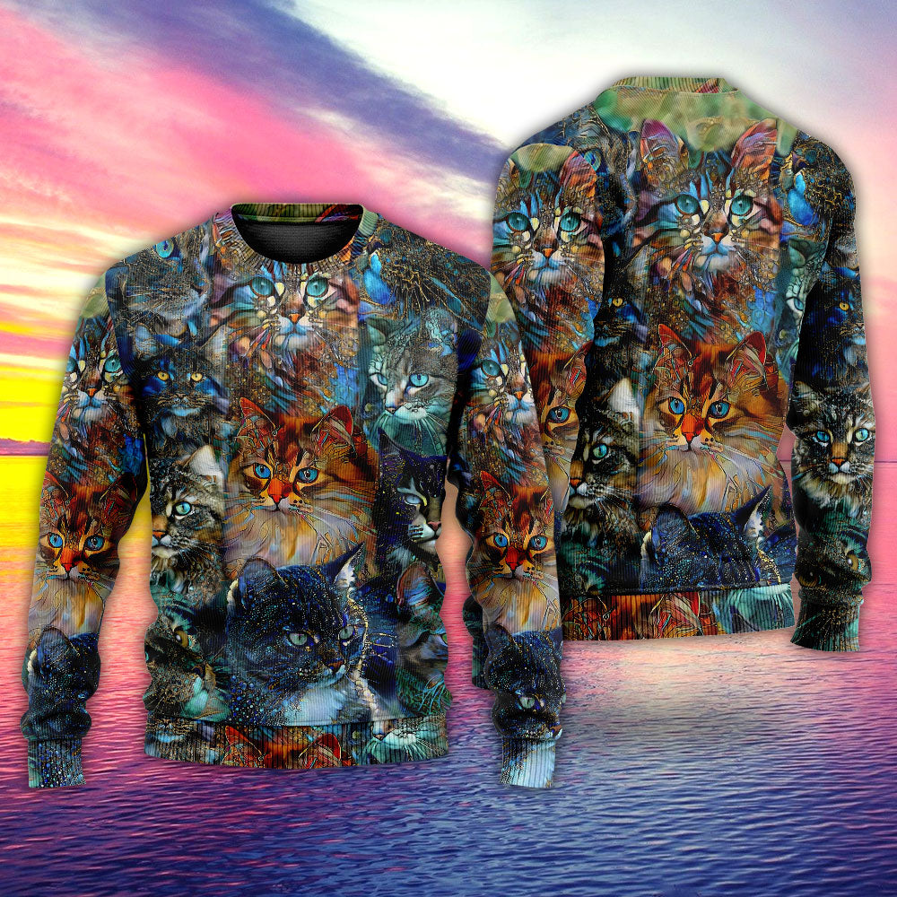 Colorful Cat Glass Art Lover – Sweater - Ugly Christmas Sweater