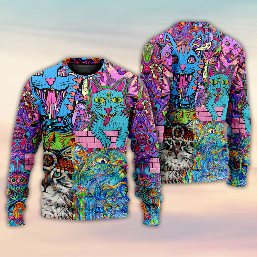 Hippie Cat Wonderful World Art – Sweater - Ugly Christmas Sweater
