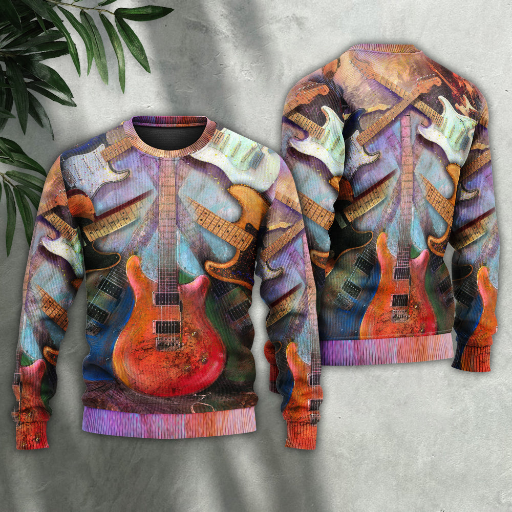 Colorful Guitar Lover Abstract Art – Sweater - Ugly Christmas Sweater