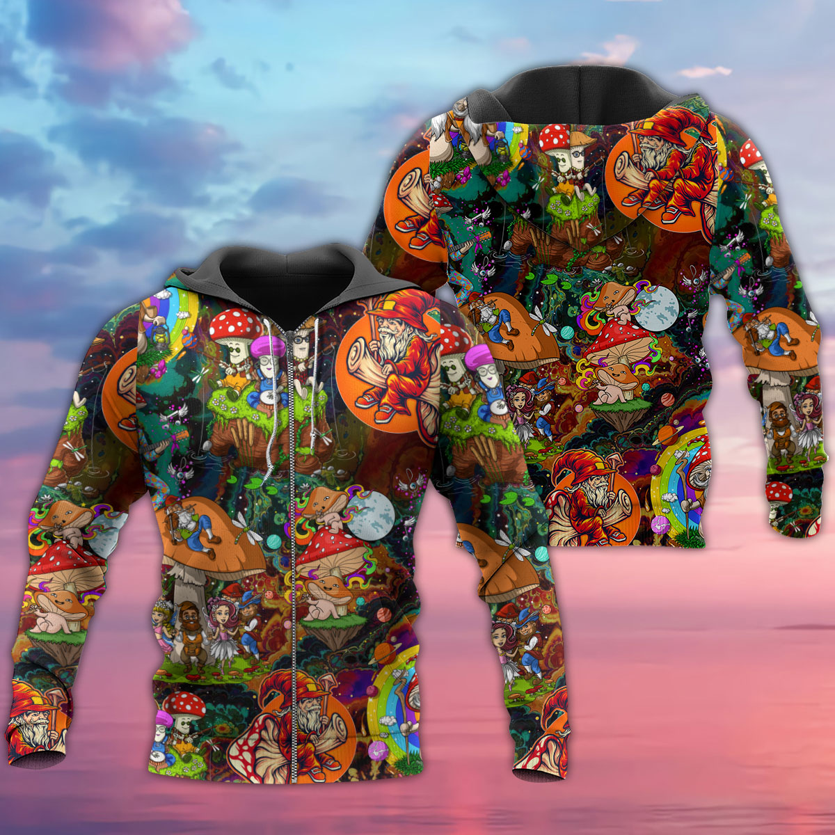 Hippie Mushroom Trippy Colorful Art – 3D Hoodie