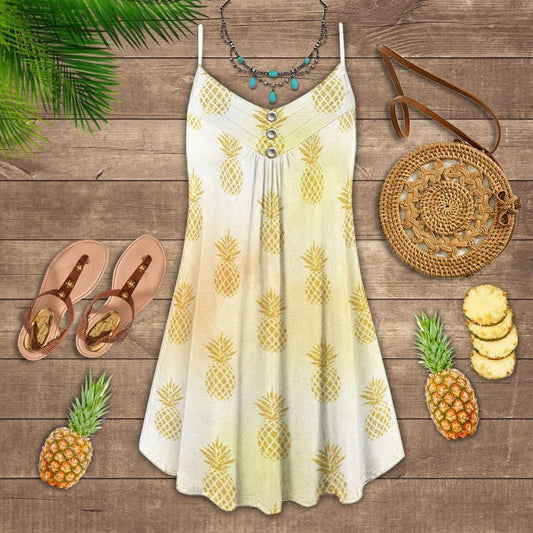 Fruit Pineapple Tropical Vibes Limited 6 – Women's Summer Sleeveless V-Neck Camisole Dress