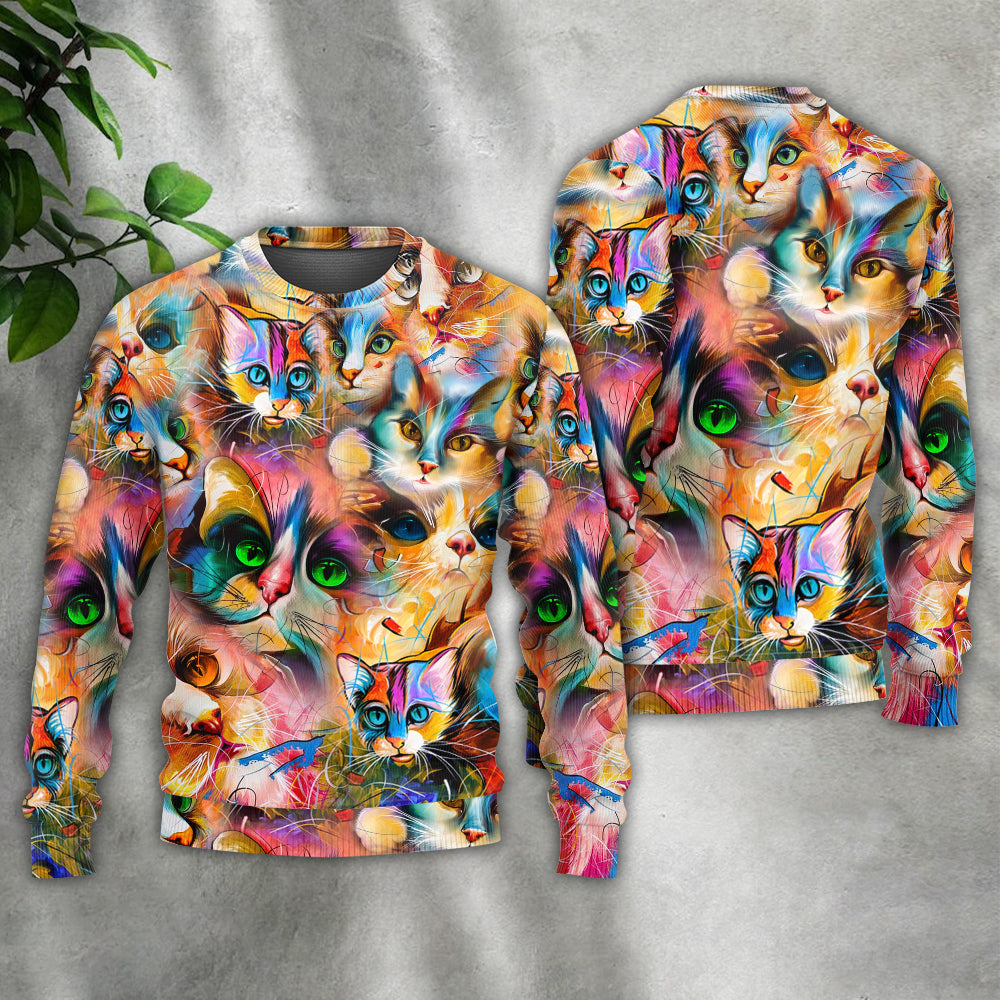 Colorful Cat Art Lover Mixer – Sweater - Ugly Christmas Sweater