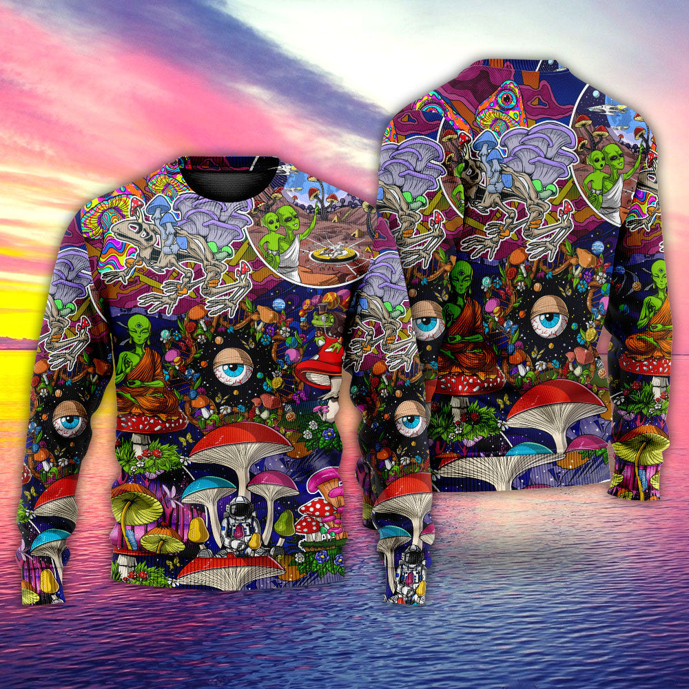 Hippie Mushroom Alien Colorful Art – Sweater - Ugly Christmas Sweater